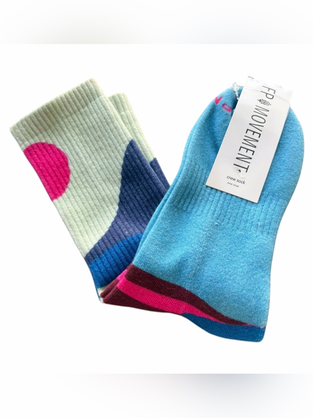 Colorblock Crew Socks - Blue, Pink & Cream